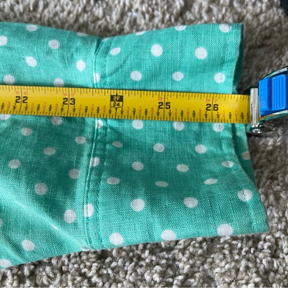 J Crew Green White Polka Dots 100% Linen Button Up Shirt Size XL Office Beach - Picture 8 of 8